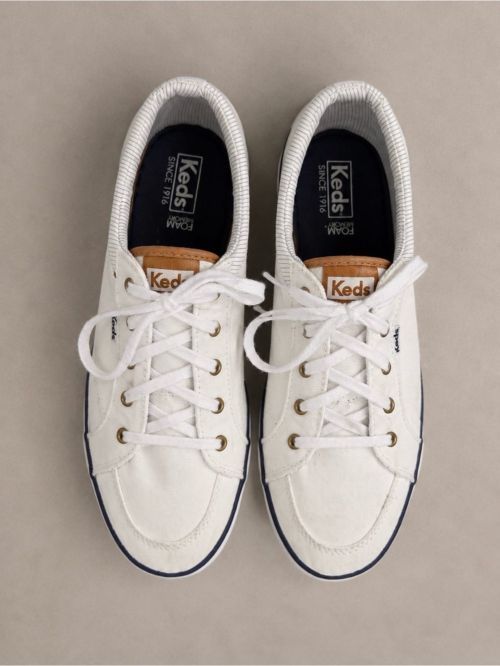 Keds White Canvas Sneakers with Navy Trim